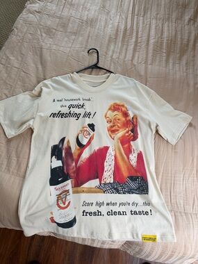 Vintage Graphic Short Sleeve Tee - Cream with Red Print
